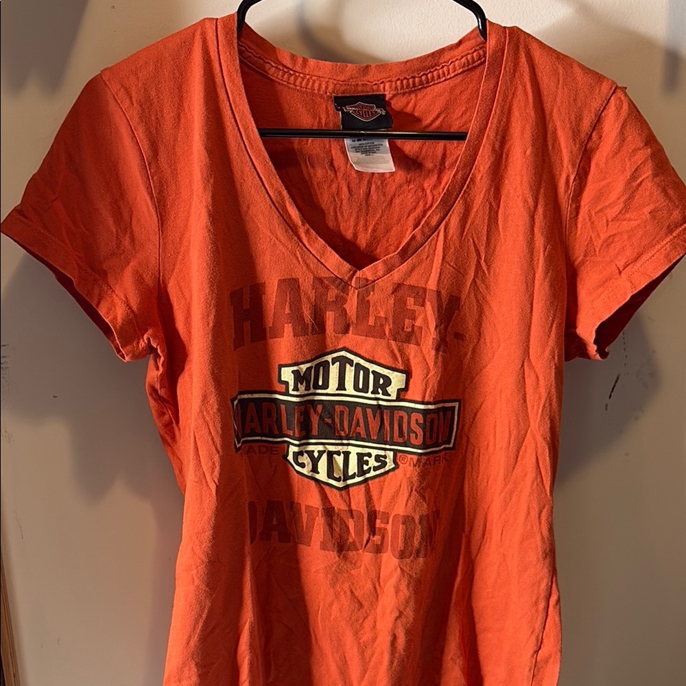 Harley-Davidson Women's Orange V-Neck Top